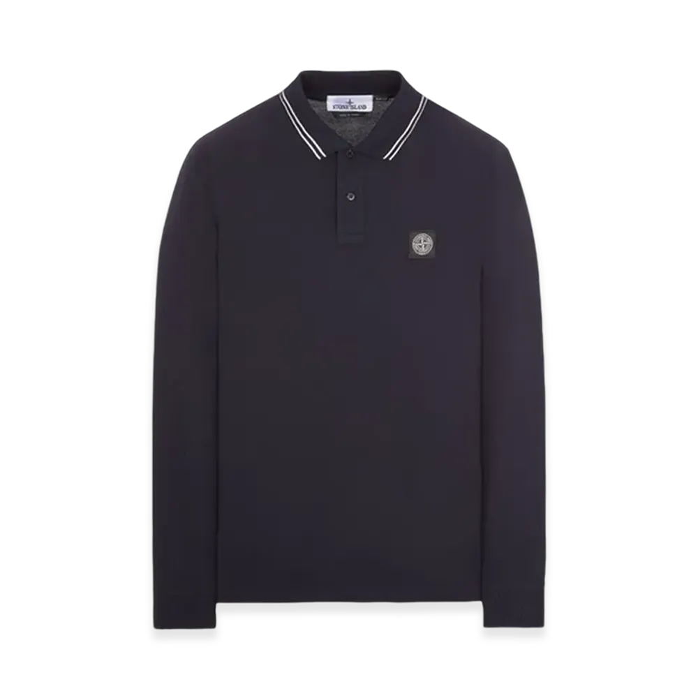 Stone Island 2SL18 Stretch Organic Pique Long-Sleeve Polo - 24SS "Blue"