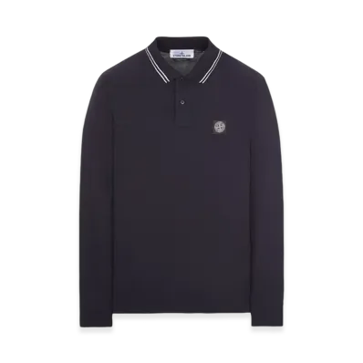 Stone Island 2SL18 Stretch Organic Pique Long-Sleeve Polo - 24SS "Blue"