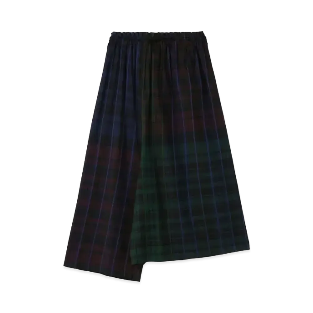Yohji Yamamoto Y's WOOL RAYON CHECK ASYMMETRICAL GATHERED PANTS "Black"