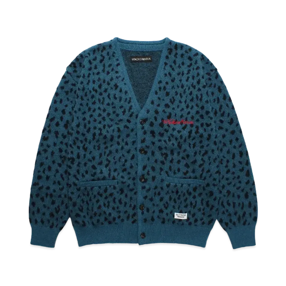 WACKO MARIA Leopard Mohair Knit Jacquard Cardigan "Blue"
