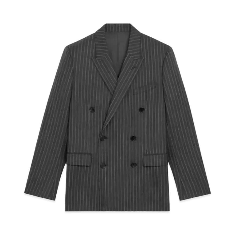 CELINE Rectangle Jacket In Striped Wool Fabric "Anthracite/Chalk"