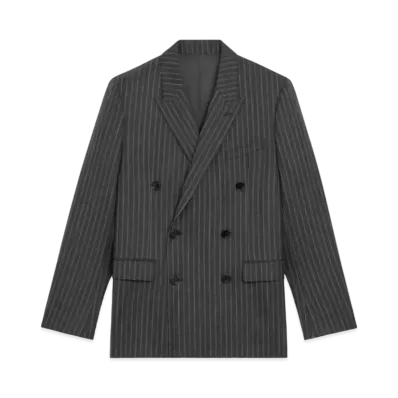 CELINE Rectangle Jacket In Striped Wool Fabric "Anthracite/Chalk"