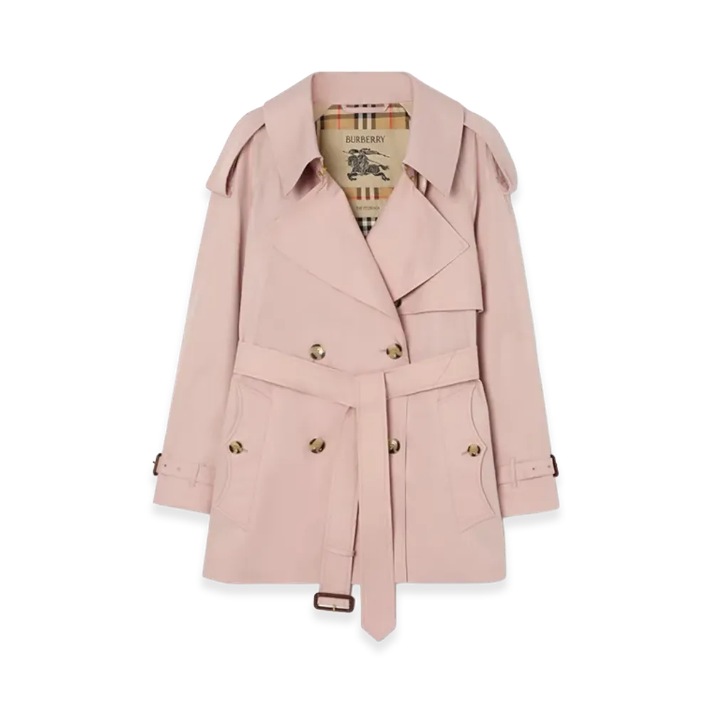 Burberry Women's Short Tropical Gabardine Fitzrovia Trench Coat "Pale Sugar Pink"