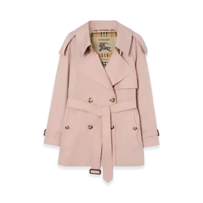 Burberry Women's Short Tropical Gabardine Fitzrovia Trench Coat "Pale Sugar Pink"