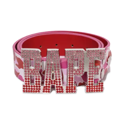 A BATHING APE ABC Camo Bape Leather Belt "Pink"