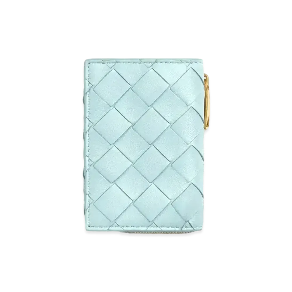 Bottega Veneta Intrecciato Lambskin Tiny Trifold Zippered Wallet "Teal Washed"