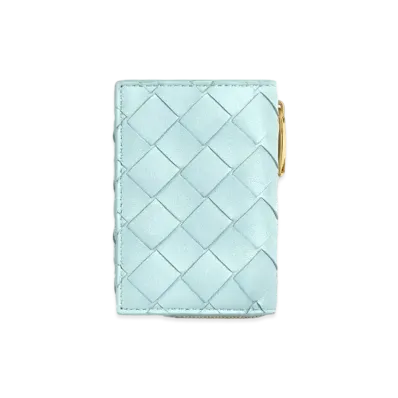 Bottega Veneta Intrecciato Lambskin Tiny Trifold Zippered Wallet "Teal Washed"