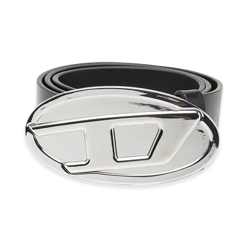 Diesel B-1Dr 2.0 4Cm Leather Belt With Oval D Plaque "Black"