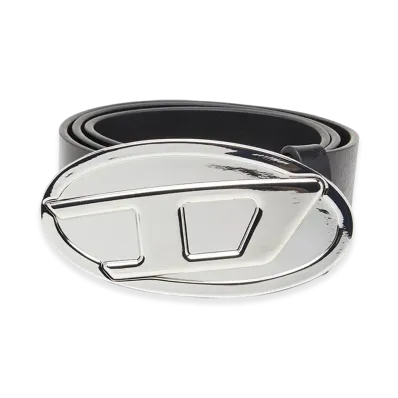 Diesel B-1Dr 2.0 4Cm Leather Belt With Oval D Plaque "Black"