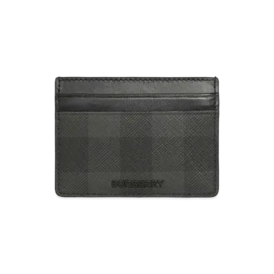 Burberry Check & Leather Card Case "Charcoal"