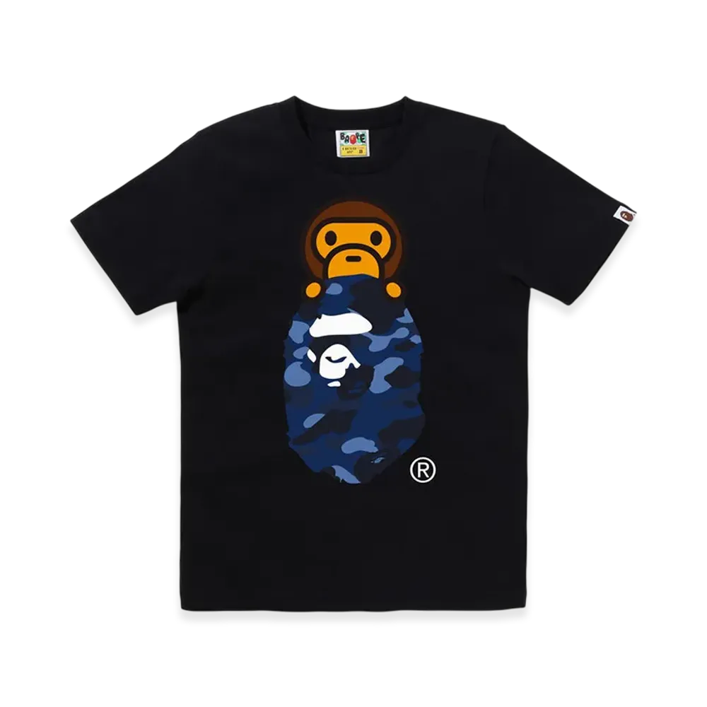 A BATHING APE Color Camo Milo On Ape Head Tee "Black/Navy"