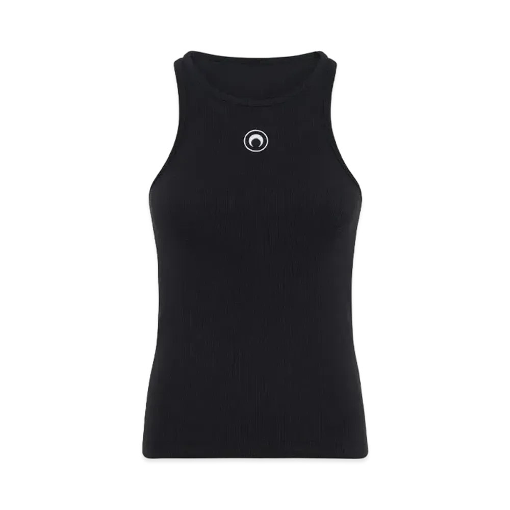 Marine Serre Organic Cotton Ribbed Tank Top "Black"