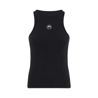 Marine Serre Organic Cotton Ribbed Tank Top "Black"