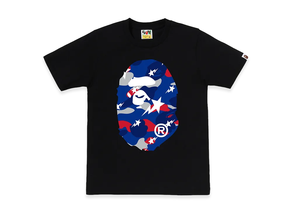 A BATHING APE Women's Sta Strike Camo Big Ape Head Tee "Black/Blue"