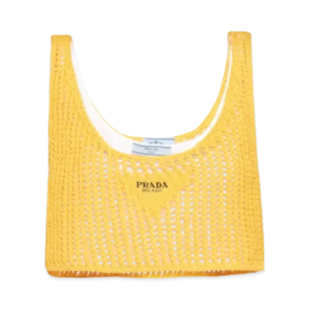 PRADA Women's Openwork Cotton Crop Top "Sunny Yellow"
