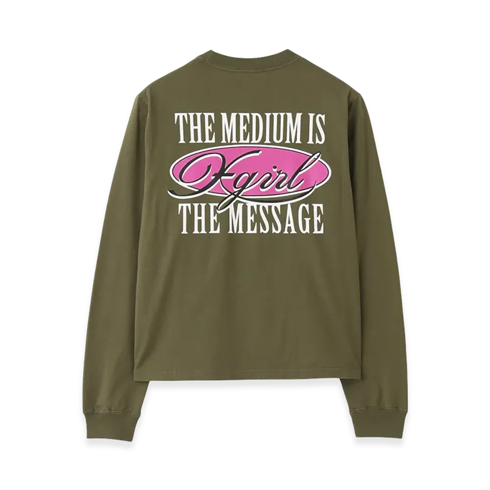 X-Girl Women's Oval Logo And Message L/S Tee "Olive"