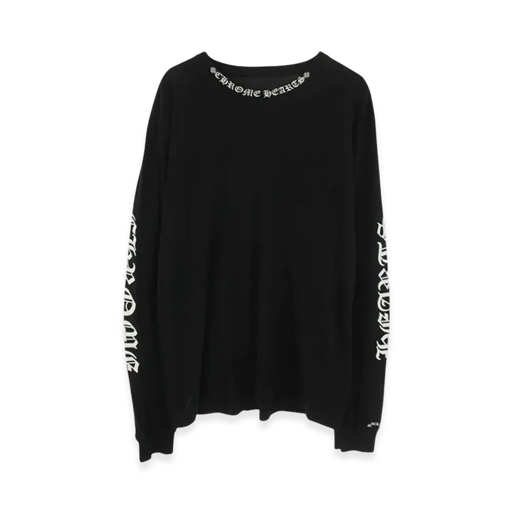 CHROME HEARTS 長袖カットソー ポケット付 ブラック クロムハーツ ネックロゴ ポケット ロングスリーブ Tシャツ 