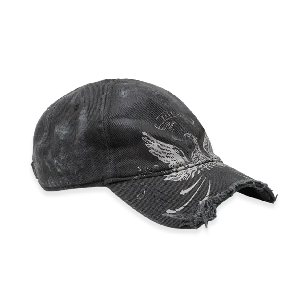 Diesel C-Fenix Distressed Baseball Cap With Phoenix Print "Black"