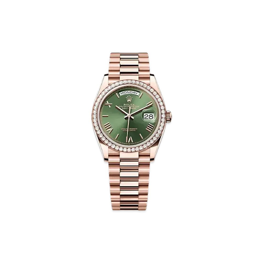 ROLEX Day-Date 36mm Everose Gold Diamond 128345RBR "Olive Green"