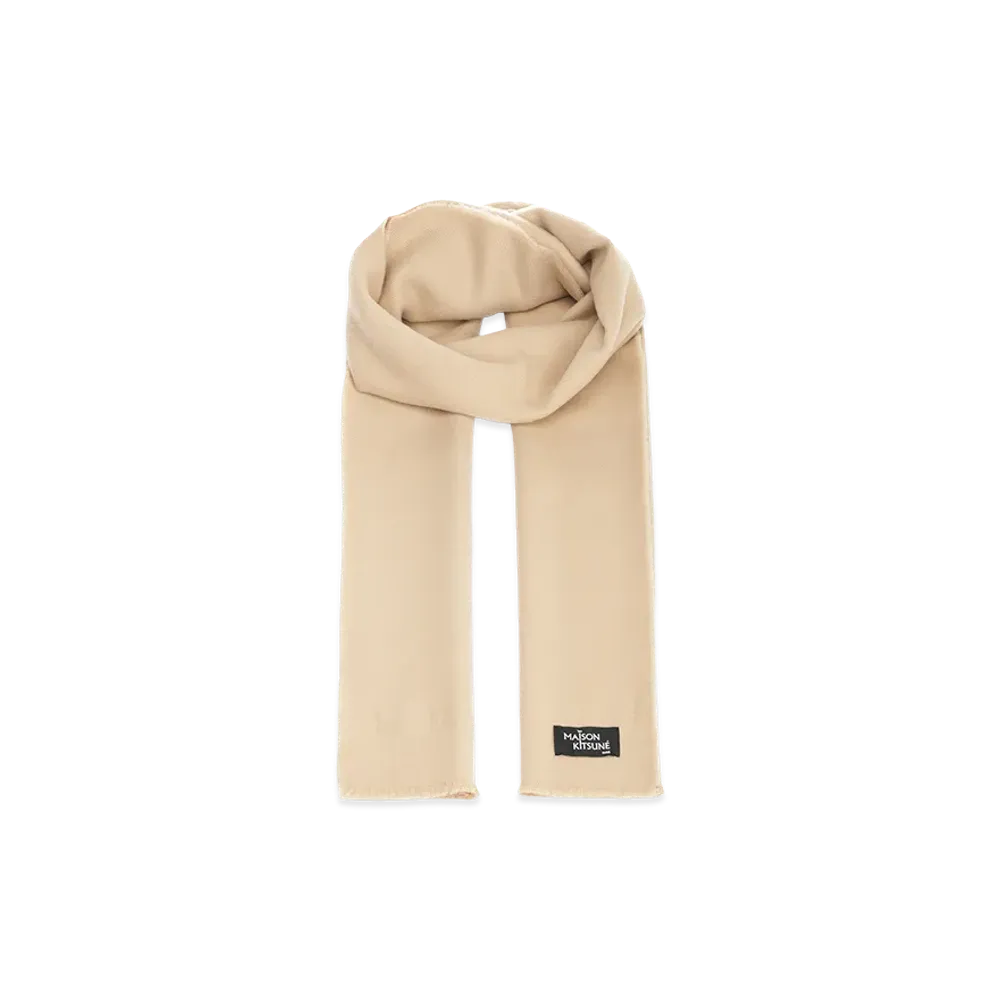 Maison Kitsune Wool Fringed Scarf "Tan"