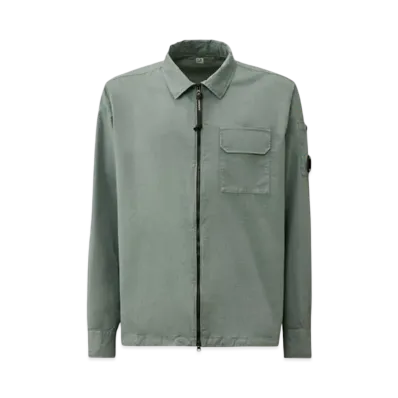 C.P. Company Organic Gabardine Full Zip Overshirt "Stormy Weather Blue"