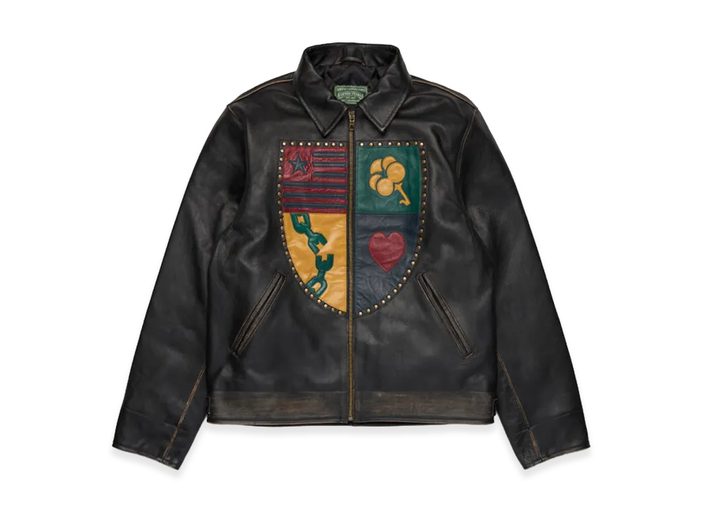 DENIM TEARS Libertas Crest Leather Jacket "Washed Black"