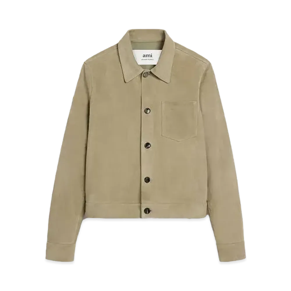 AMI PARIS Goat Suede Button Over Shirt "Sage"