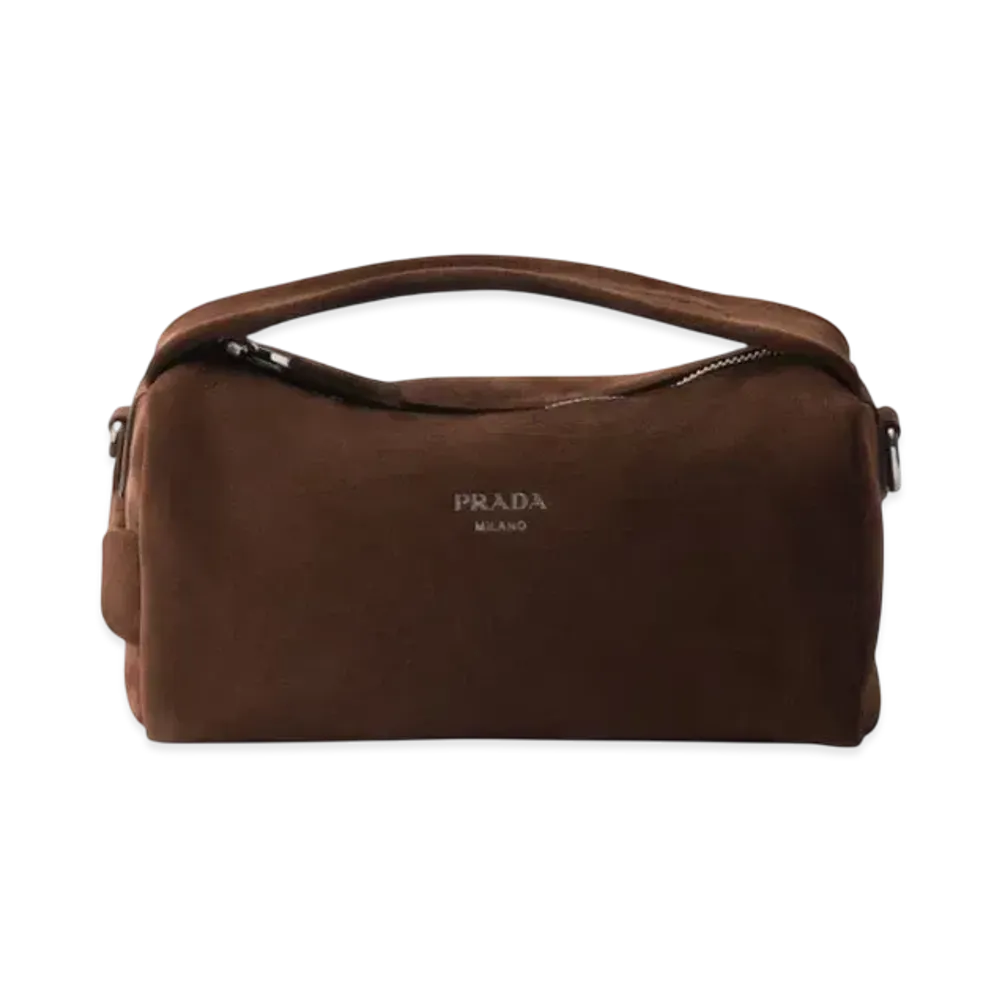 PRADA Suede Leather Shoulder Bag "Dark Brown"