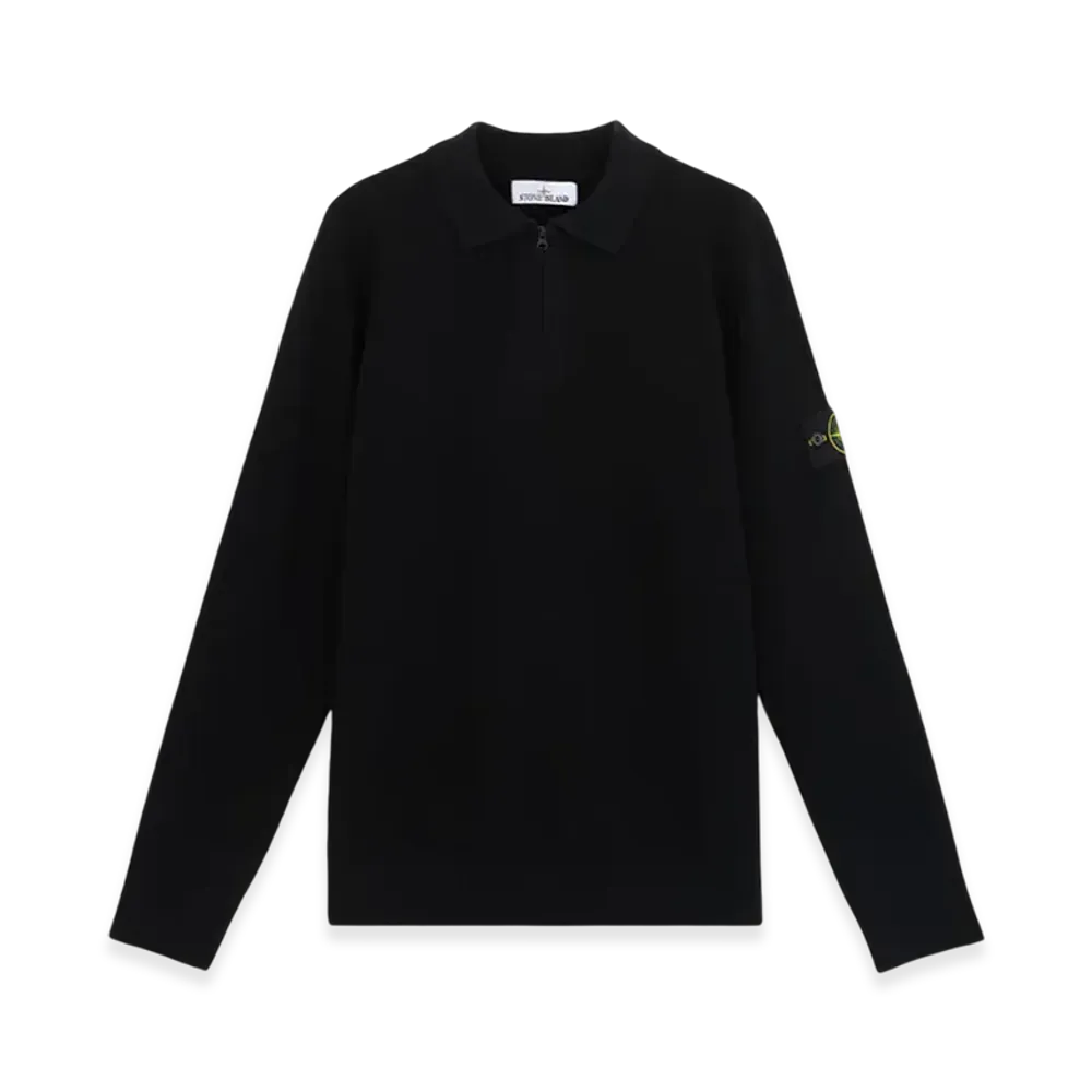 Stone Island 558A4 Stretch RWS Wool Zipper Details Knit Polo Shirt - 24FW "Black"