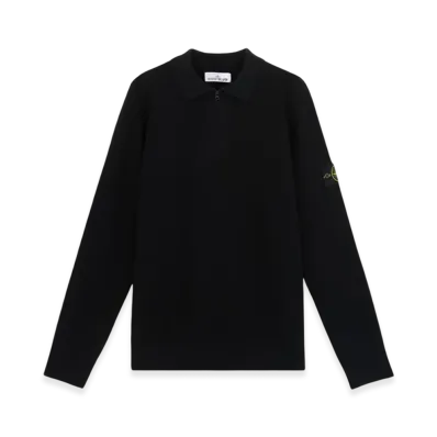 Stone Island 558A4 Stretch RWS Wool Zipper Details Knit Polo Shirt - 24FW "Black"
