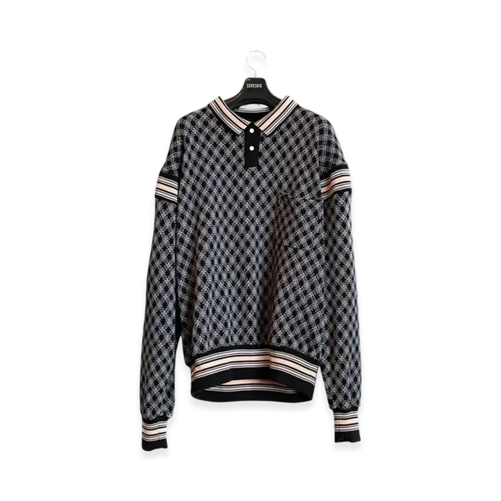 SEVESKIG Argyle Mesh Emo L/SL Polo Shirt "Black"