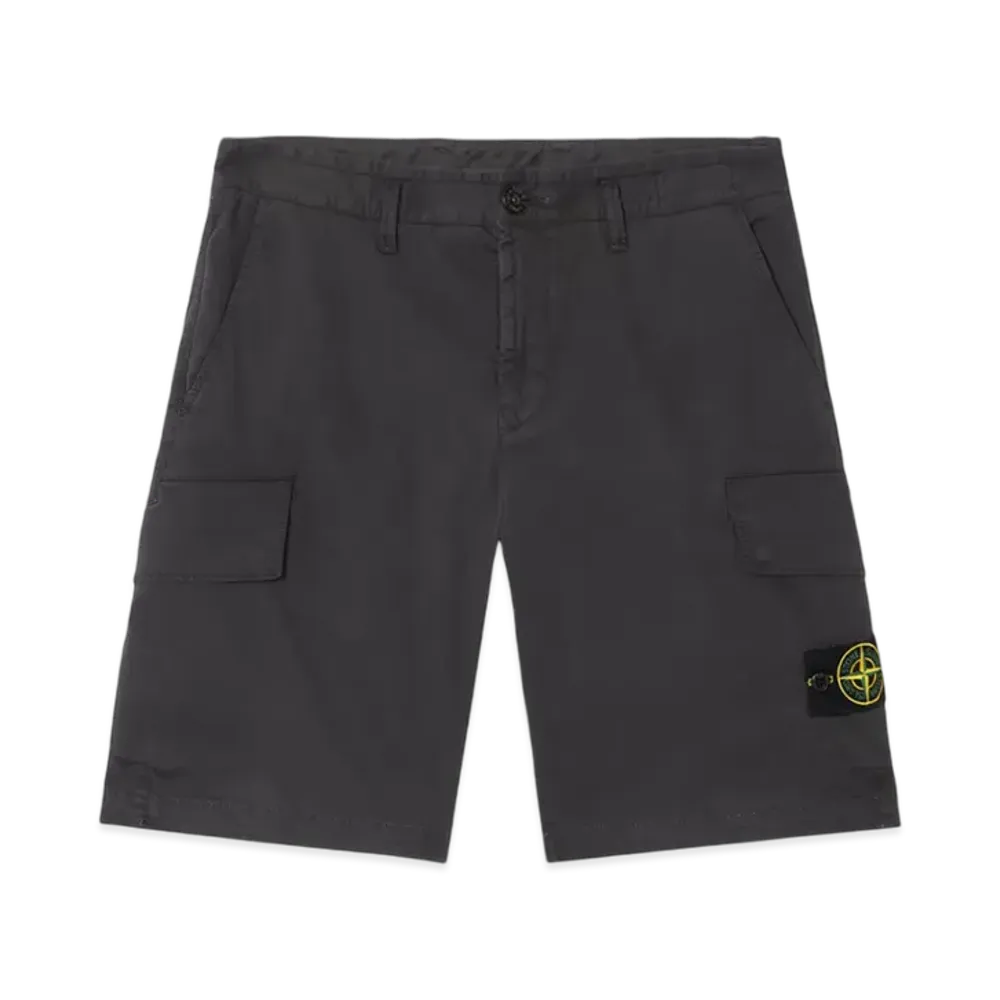 Stone Island L100L12 Stretch Organic Broken Twill Cotton Old Effect Slim-Fit Cargo Bermuda Shorts with Zipper Pockets - 25SS "Black"
