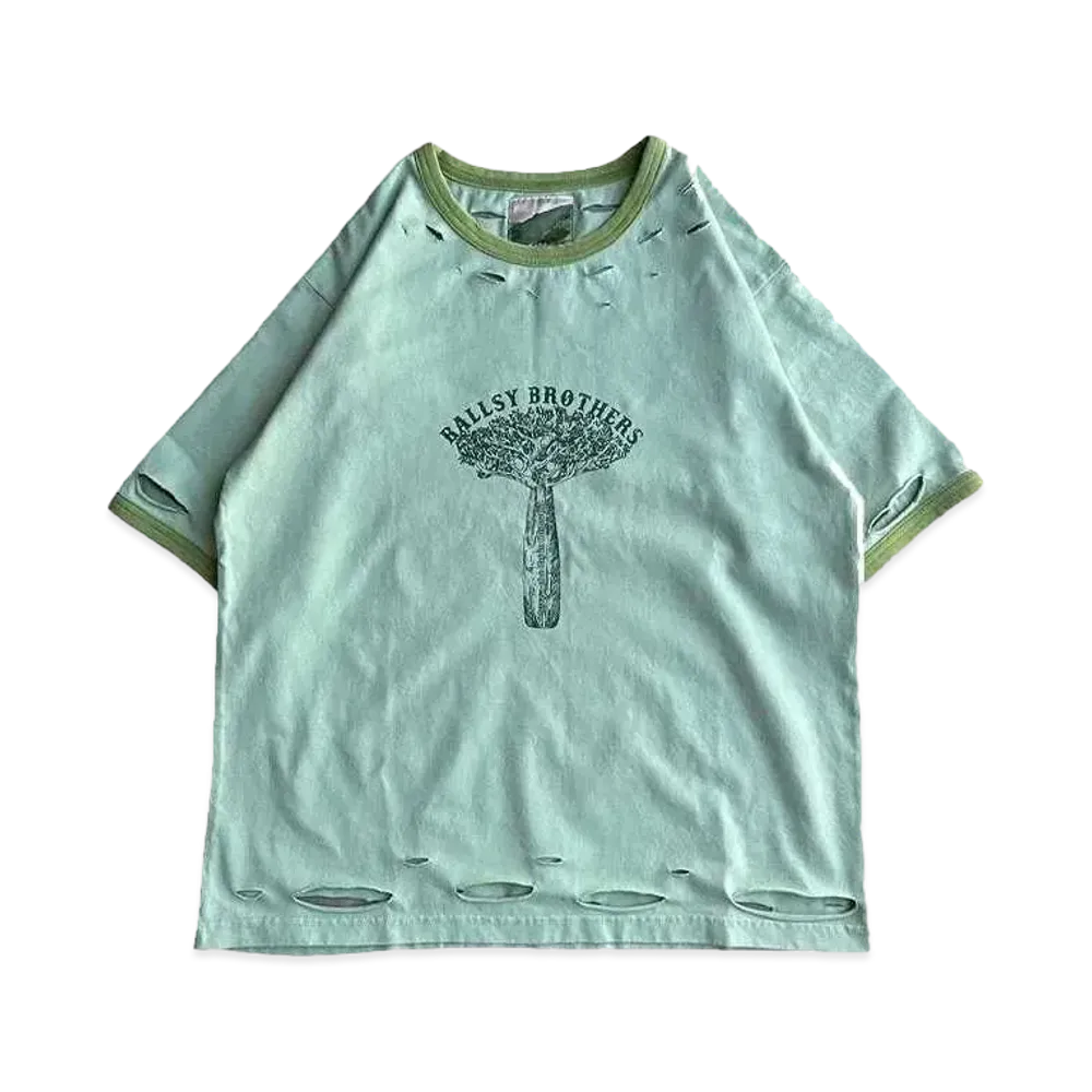 BALLSY.BROTHERS Distressed wash ringer T-shirt "Green"