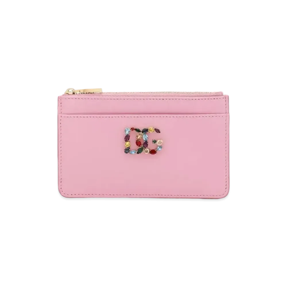 Dolce&Gabbana Card Case Calfskin DG Rhinestone "Pink"