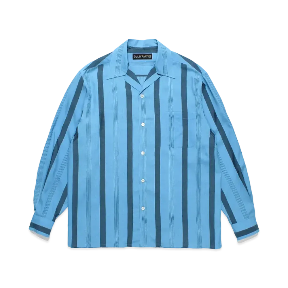 WACKO MARIA Striped Open Collar Shirt "Blue"