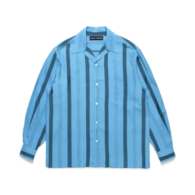 WACKO MARIA Striped Open Collar Shirt "Blue"