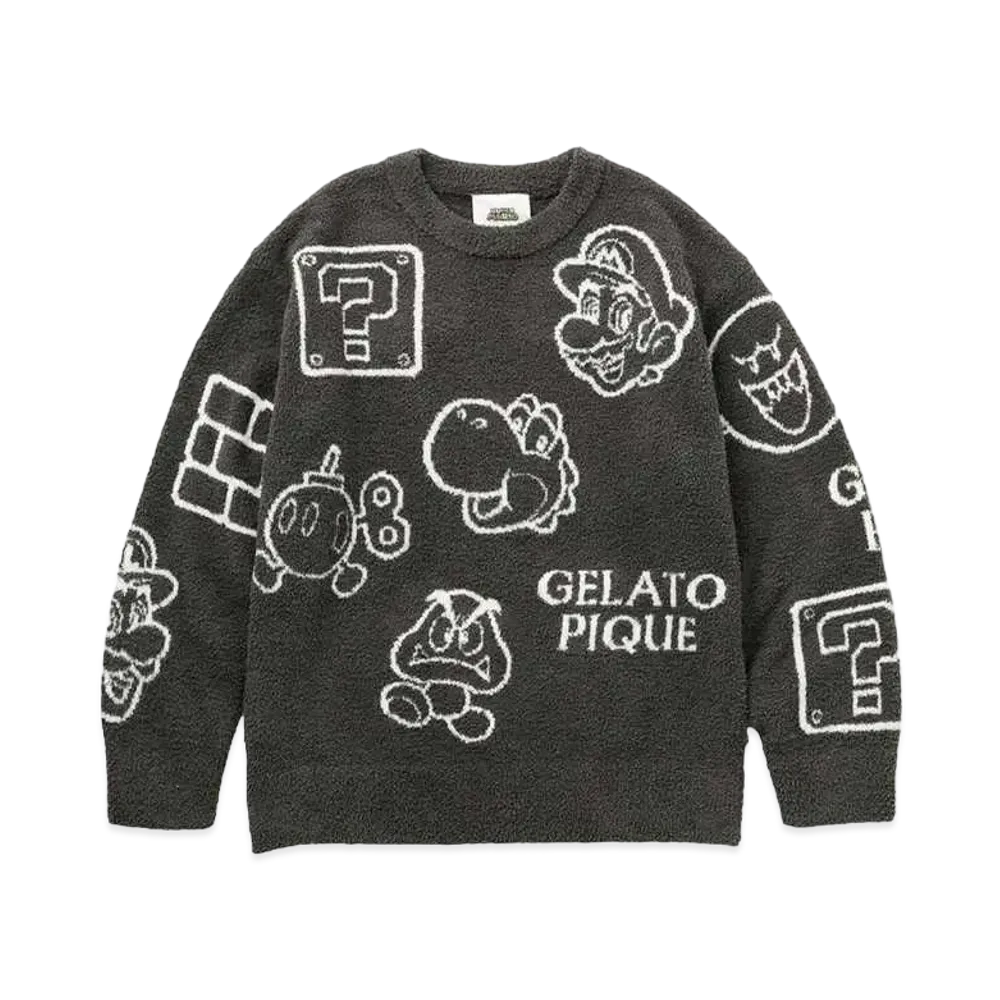 GELATO PIQUE x SUPER MARIO Men's Babymocore Sort Jacquard Pullover "Dark Gray"