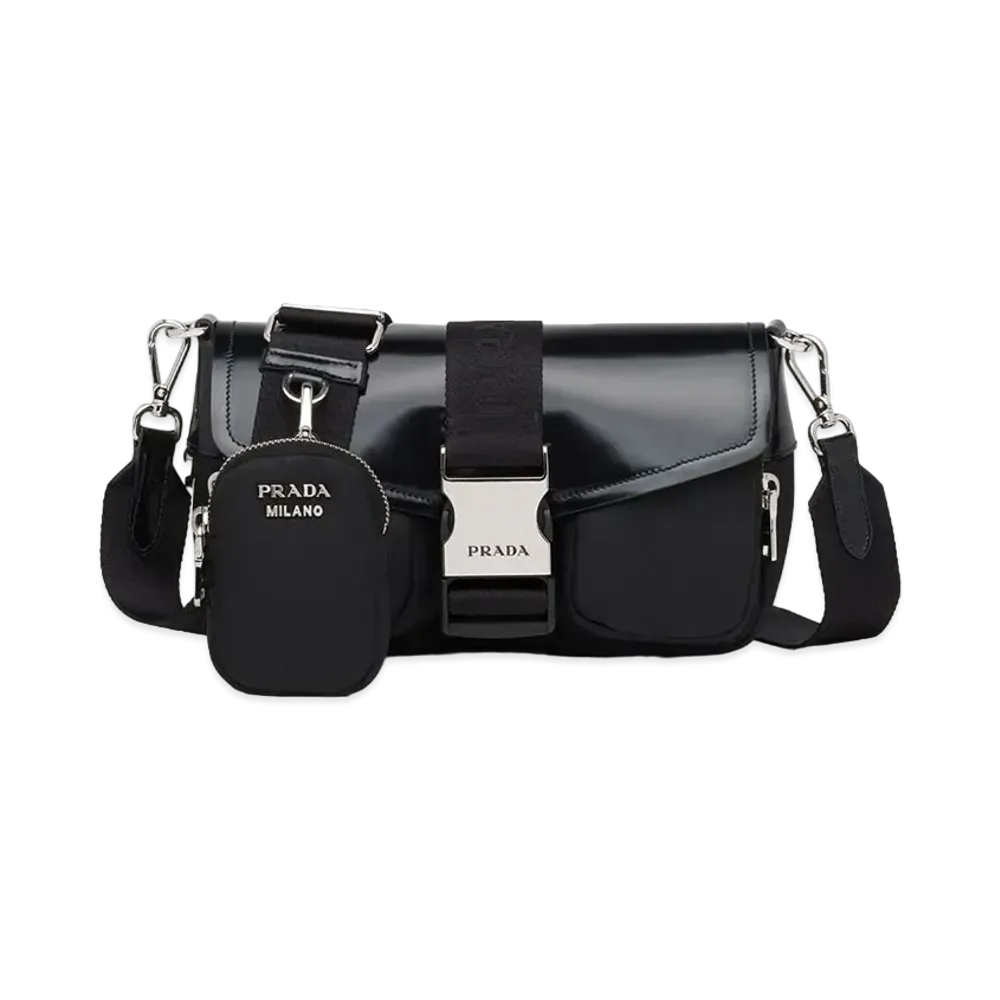 PRADA Pocket Nylon & Brushed Leather Bag "Black"