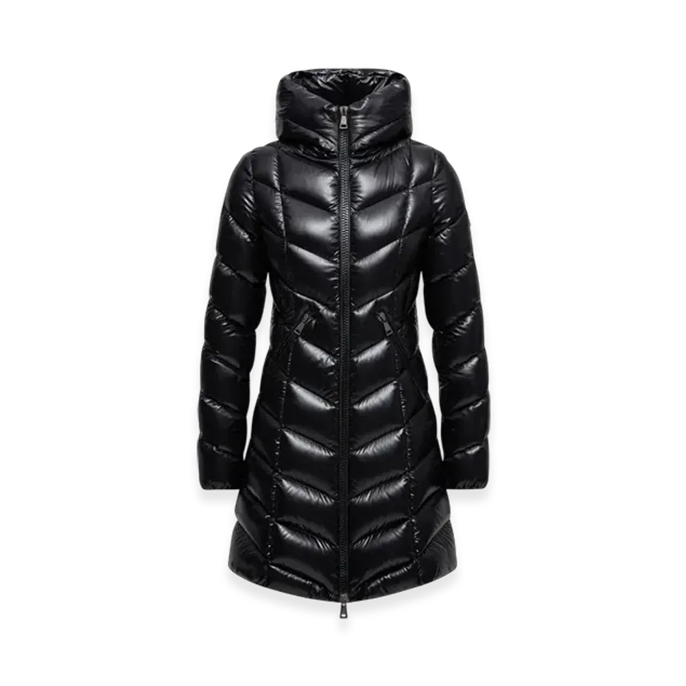MONCLER Marus Hooded Geometric-Quilted Long Down Jacket "Black"