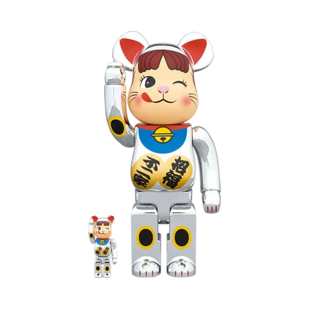Bearbrick Maneki Neko Peko-chan Silver Plating 100% & 400%