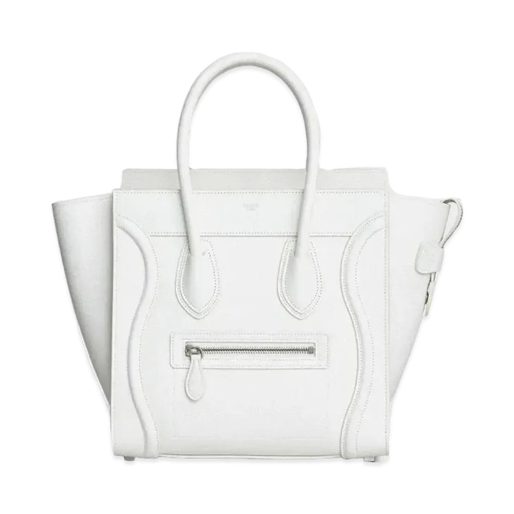 CELINE Micro Luggage Handbag in Drummed Calfskin "White"