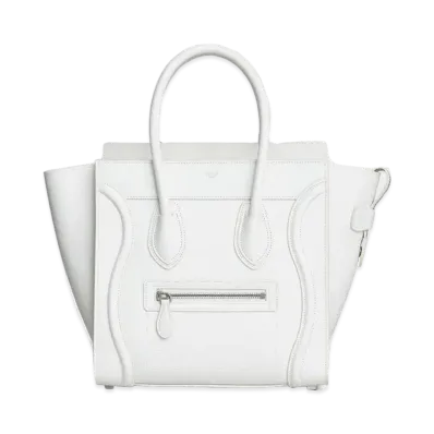 CELINE Micro Luggage Handbag in Drummed Calfskin "White"