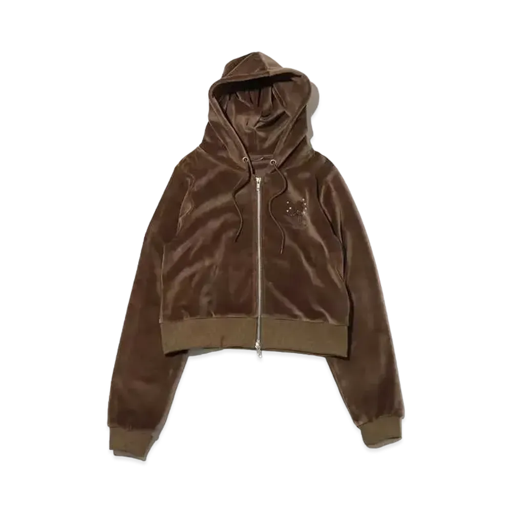 atmos pink Short Length Velor Hoodie "Khaki"