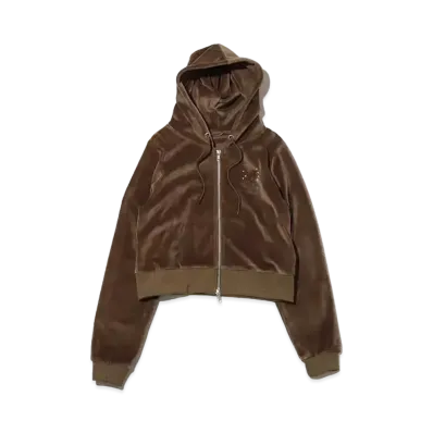 atmos pink Short Length Velor Hoodie "Khaki"