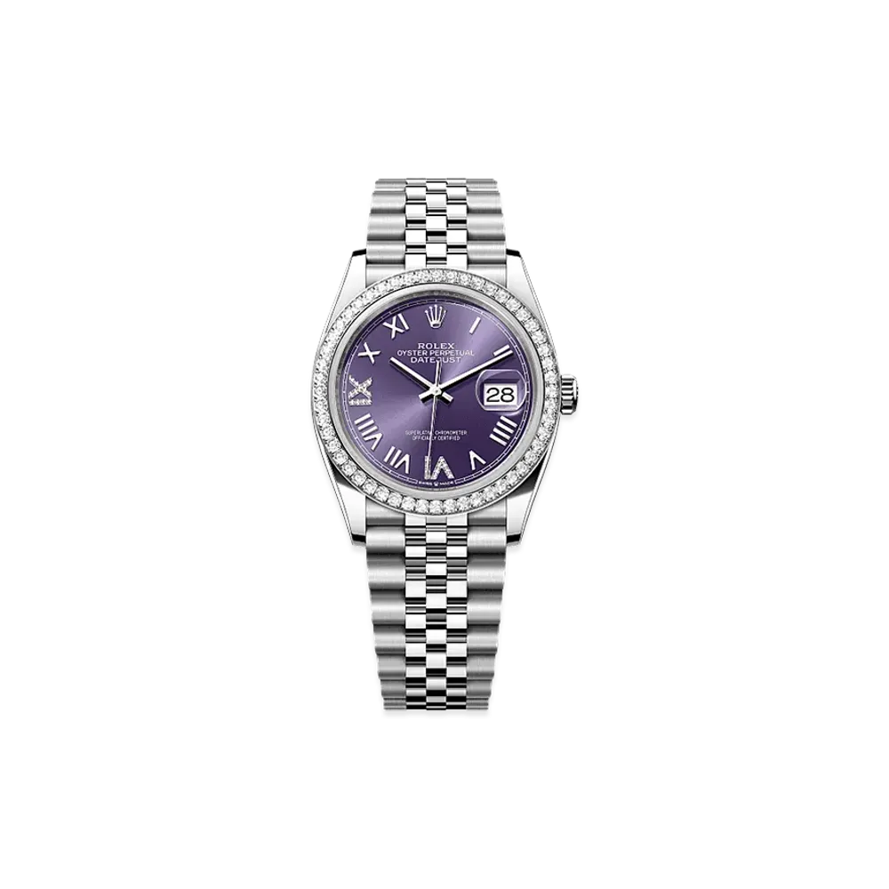 ROLEX Datejust 36 Oystersteel & White Gold Diamond "Aubergine"