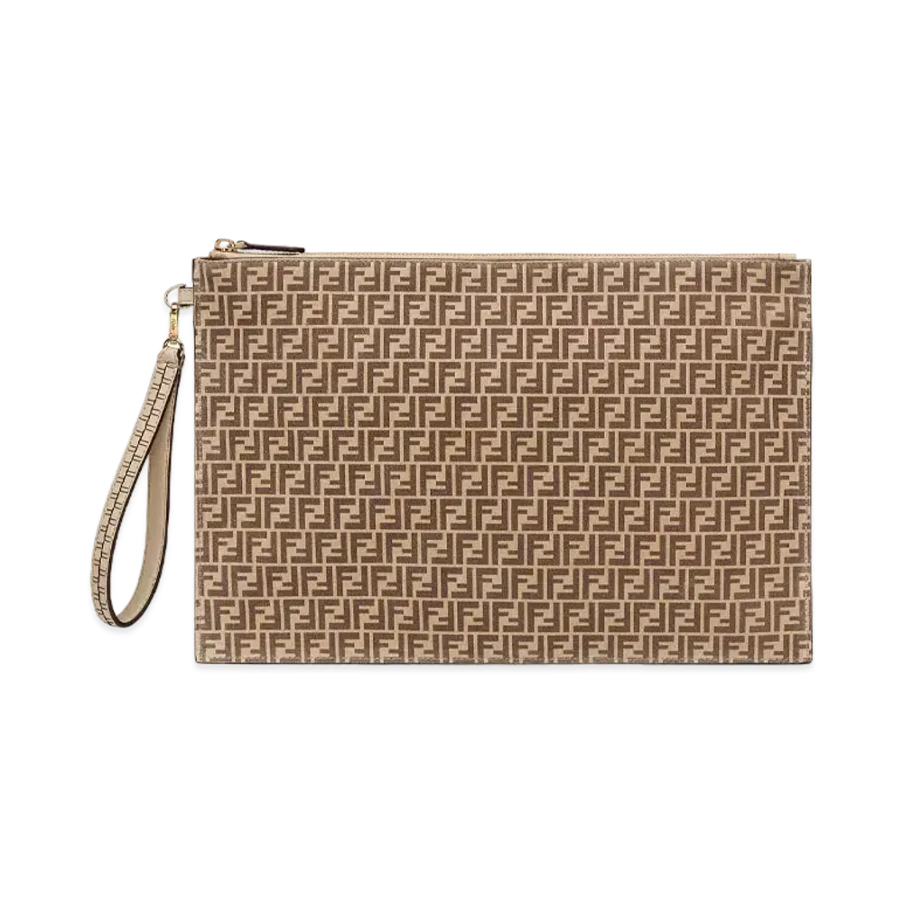FENDI Flat Slim Clutch Large Leather "Beige"