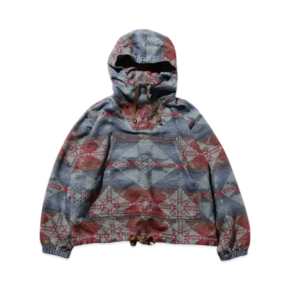BEAMS MIL Smock Cotton Blanket Jacquard Shaggy "Blue"