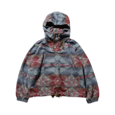 BEAMS MIL Smock Cotton Blanket Jacquard Shaggy "Blue"