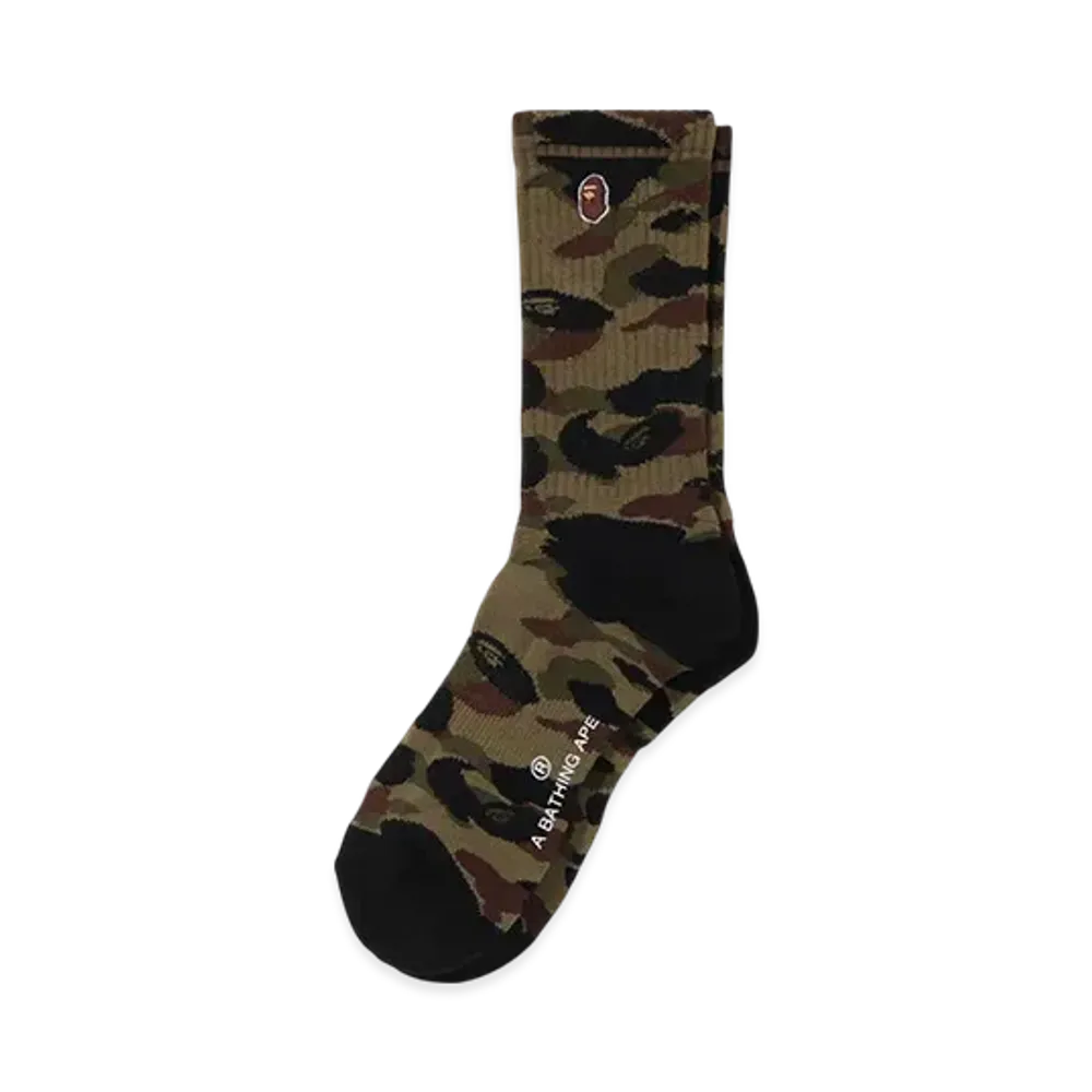 A BATHING APE 1ST Camo Ape Head One Point Socks "Green"