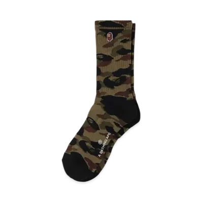 A BATHING APE 1ST Camo Ape Head One Point Socks "Green"
